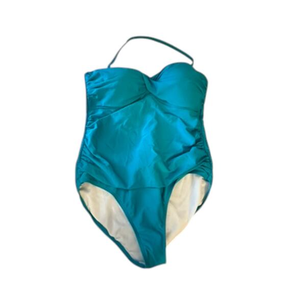 Hilor Ruched Twist Front One Piece Swimsuit Tummy Control Blue Womens 14 New - Picture 1 of 10